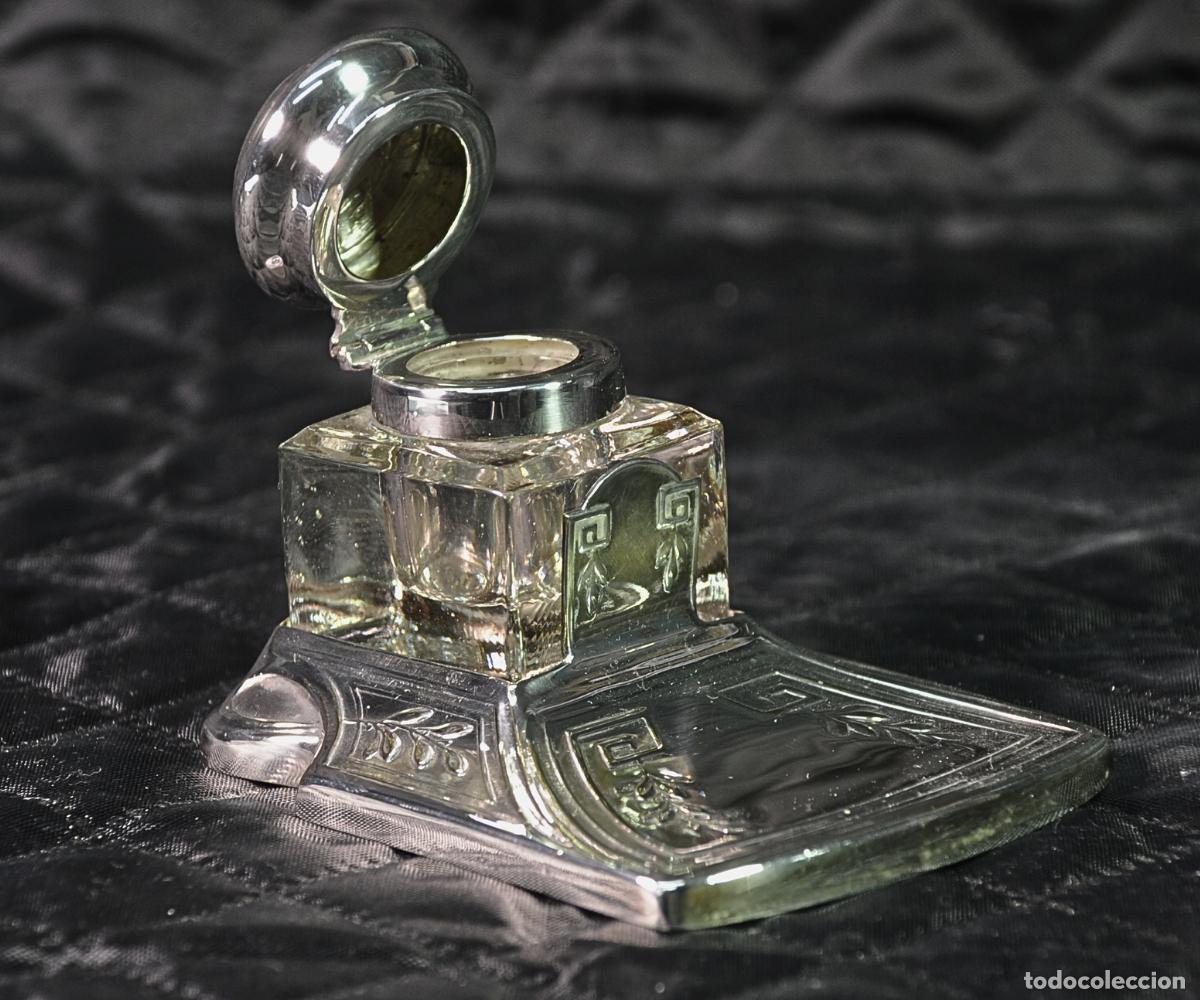 Antiguidades: TINTERO ART NOUVEAU EN PLATA Y CRISTAL
