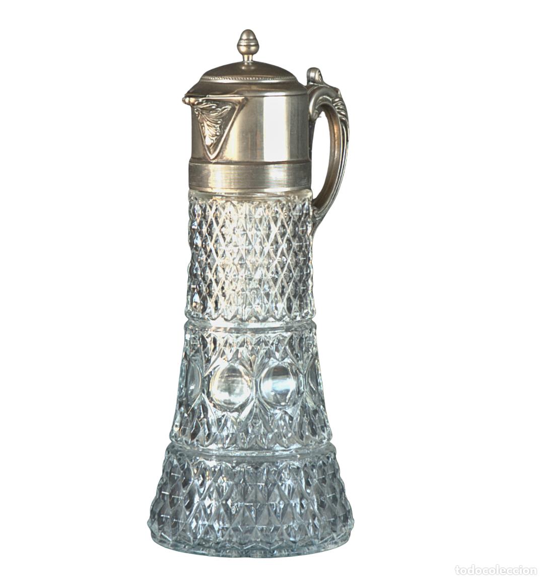 Antig&uuml;edades: Jarra de Clarete Antigua (Claret Jug) - Cristal Tallado y Montura Plateada