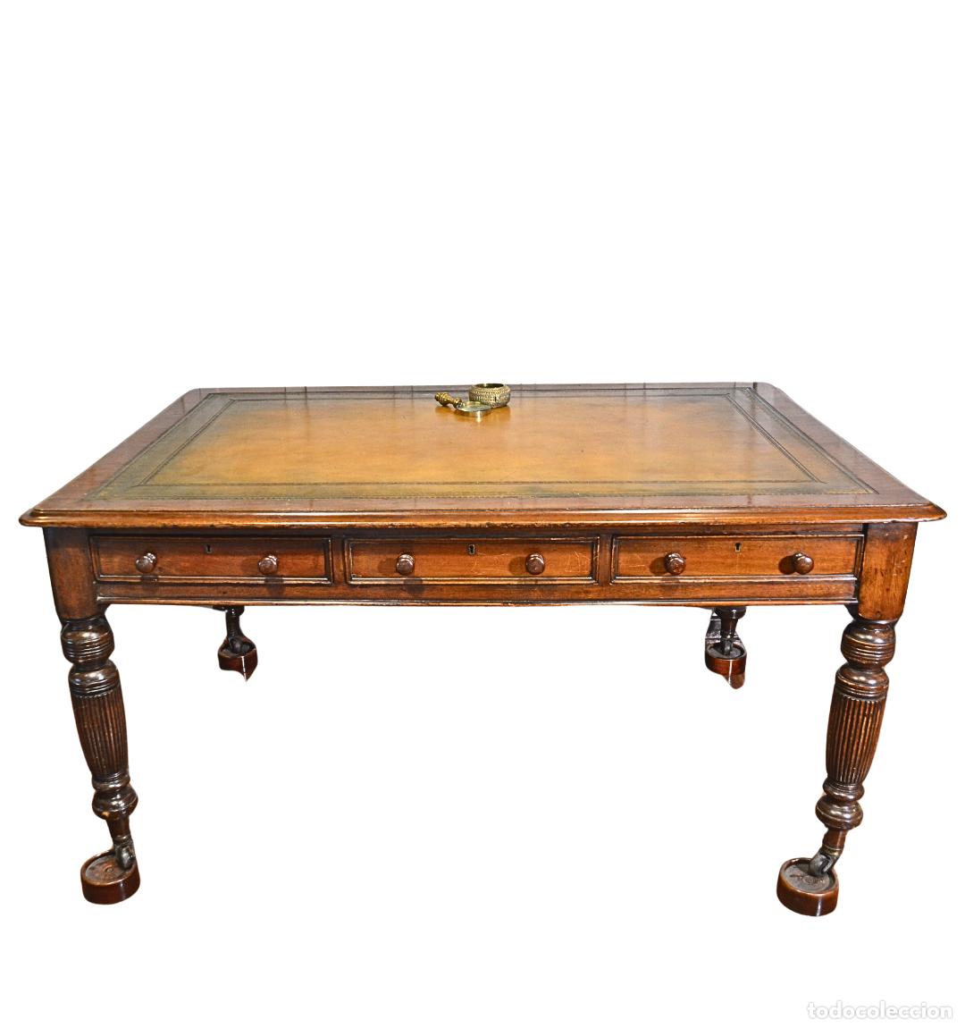 Oggetti Antichi: Mesa Despacho Victoriana Cuero S.XIX Antique
