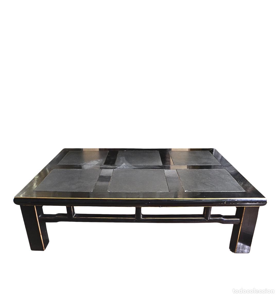 Antig&uuml;edades: Mesa baja china lacada negra pizarra vintage