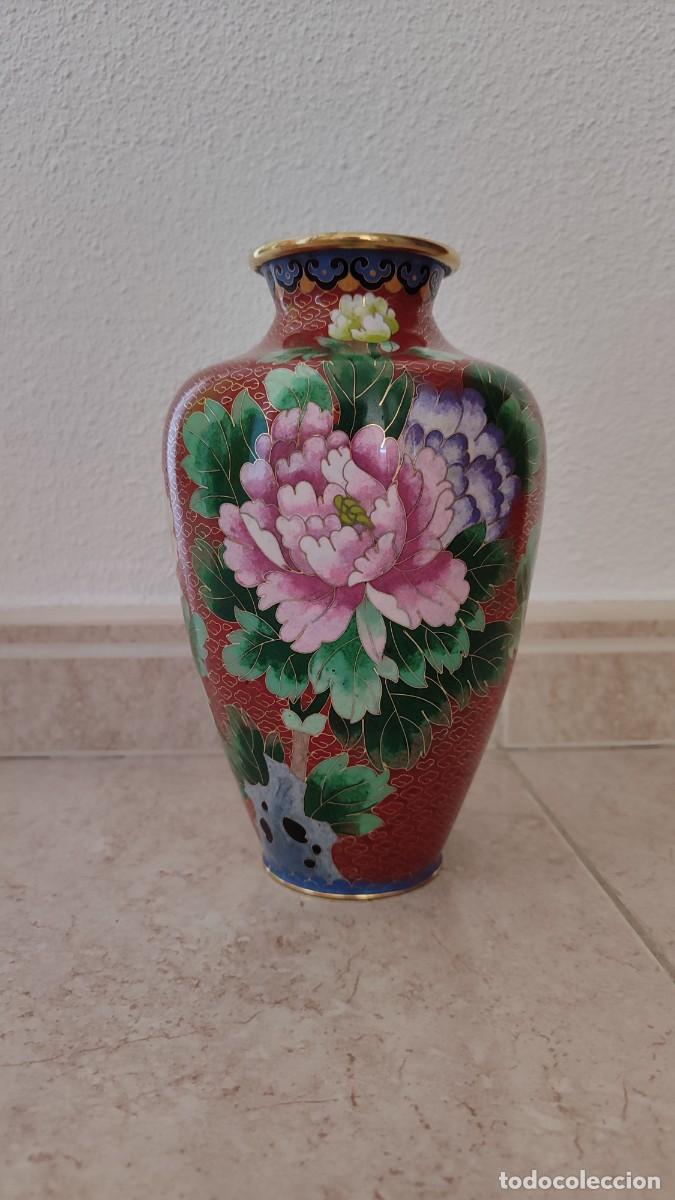 Antig&uuml;edades: Jarr&oacute;n chino cloisonne rojo peonias