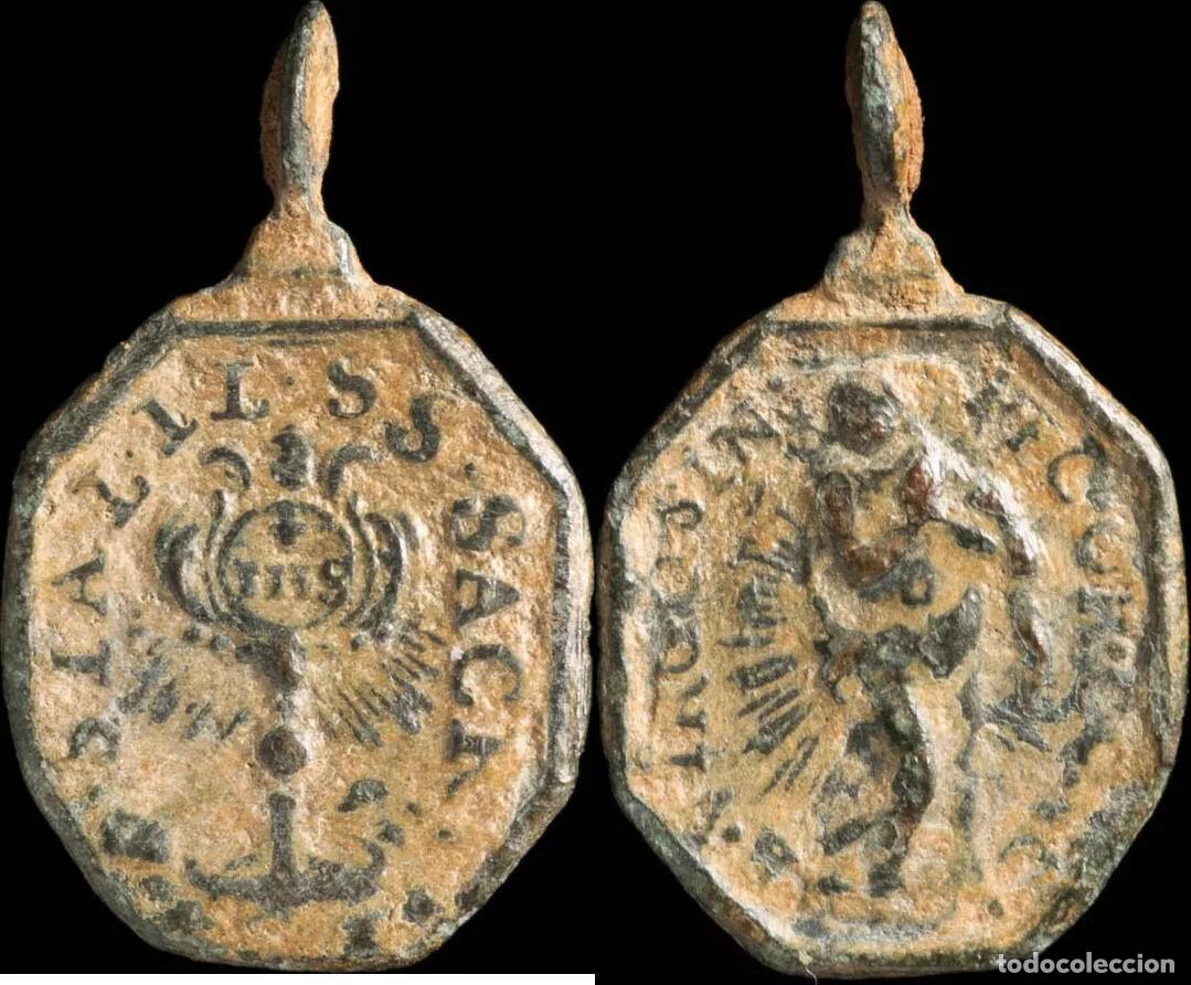 Antiguidades: Medal XVI-XVIII centuries, St. Sacrament / V. Inmaculada - 22x13 mm.
