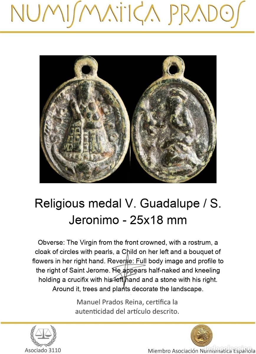 Antiquit&eacute;s: Religious medal V. Guadalupe / S. Jeronimo - 25x18 mm