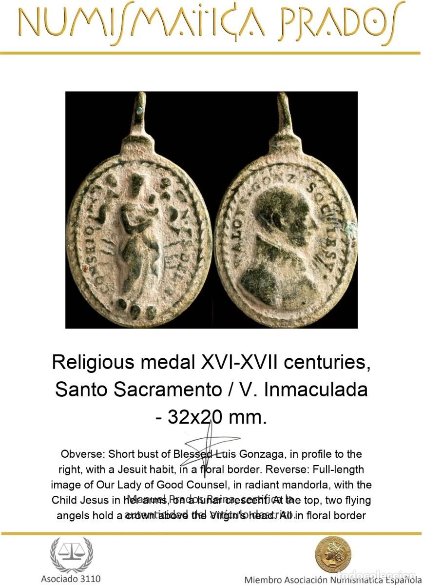 Antiguidades: Religious medal XVI-XVII centuries, Santo Sacramento / V. Inmaculada - 32x20 mm.