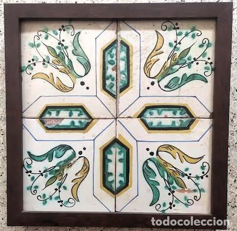 Antig&uuml;edades: AZULEJOS PP. S.XIX, PLAF&Oacute;N DE 4 PIEZAS ENMARCADAS