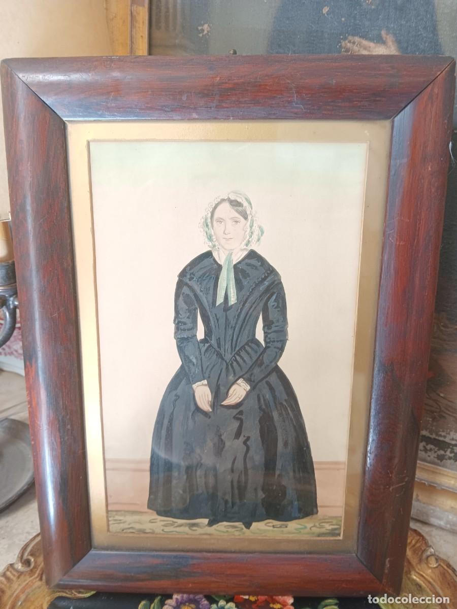 Antig&uuml;edades: retrato en acuarela del siglo XIX, probablemente de la &eacute;poca victoriana o Biedermeier, que presenta
