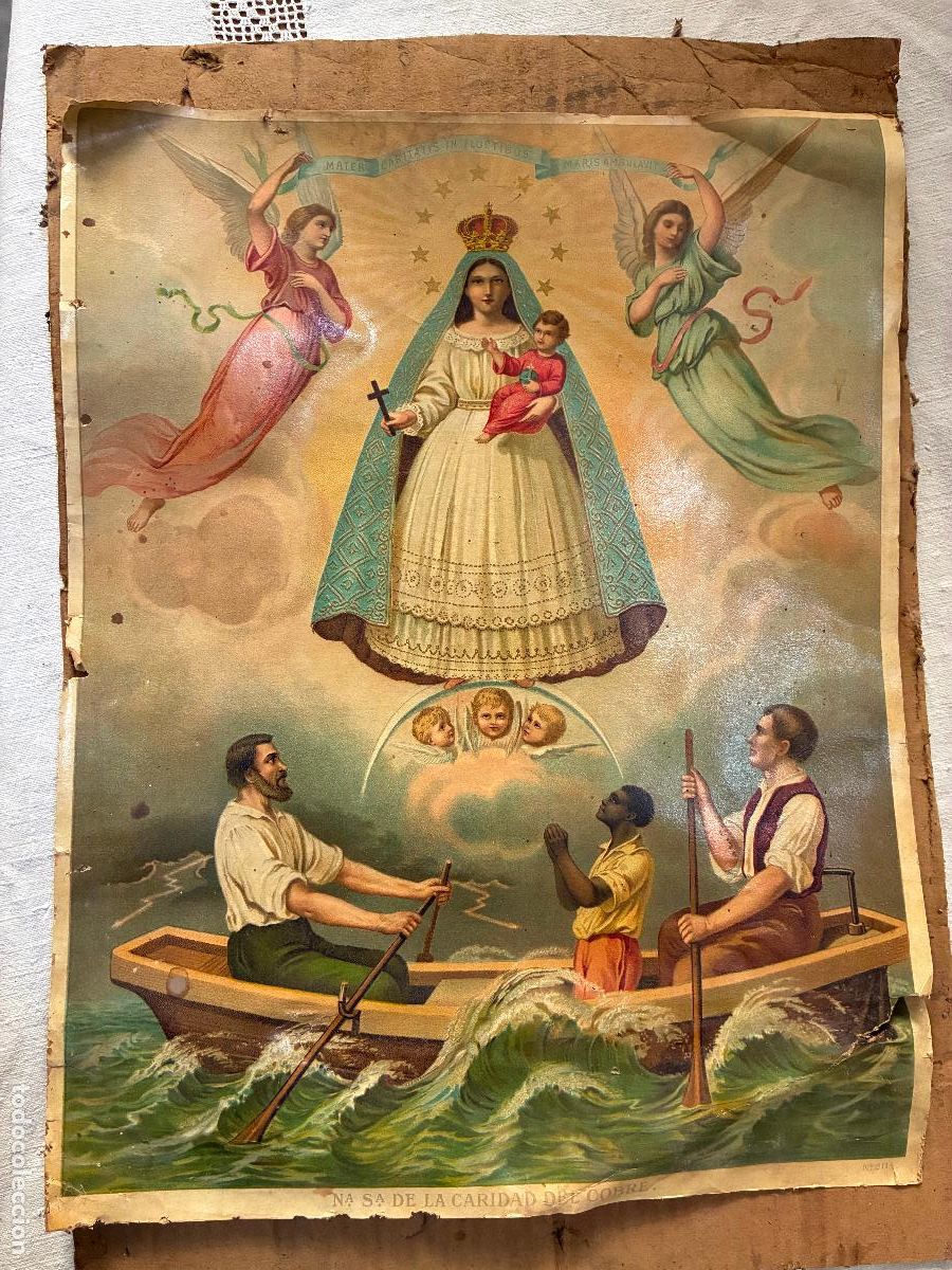 Antiques: Lamina religiosa nuestra se&ntilde;ora de la caridad del cobre patrona de Cuba conocida como cachita 42x33