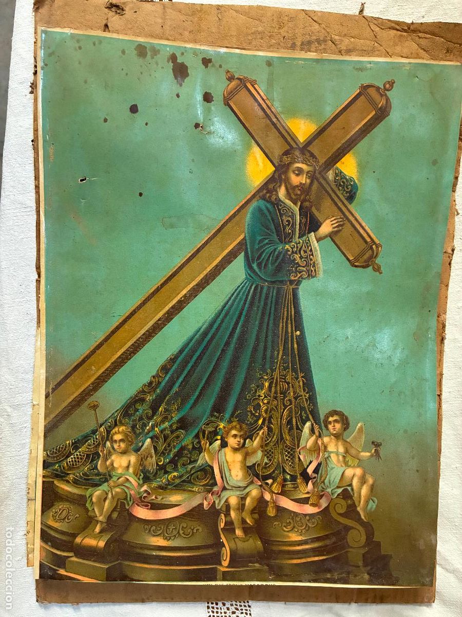 Antig&uuml;edades: Lamina religiosa nuestro padre Jes&uacute;s Nazareno, alguna mancha o se&ntilde;ales del tiempo mide 32x43 cm