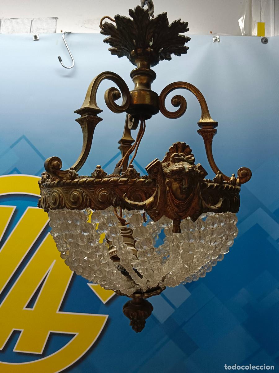 Antig&uuml;edades: Lampara de techo, estilo imperio , forma de cesta o canastilla, bronce, dorada, 50 x25 cm, dos luces
