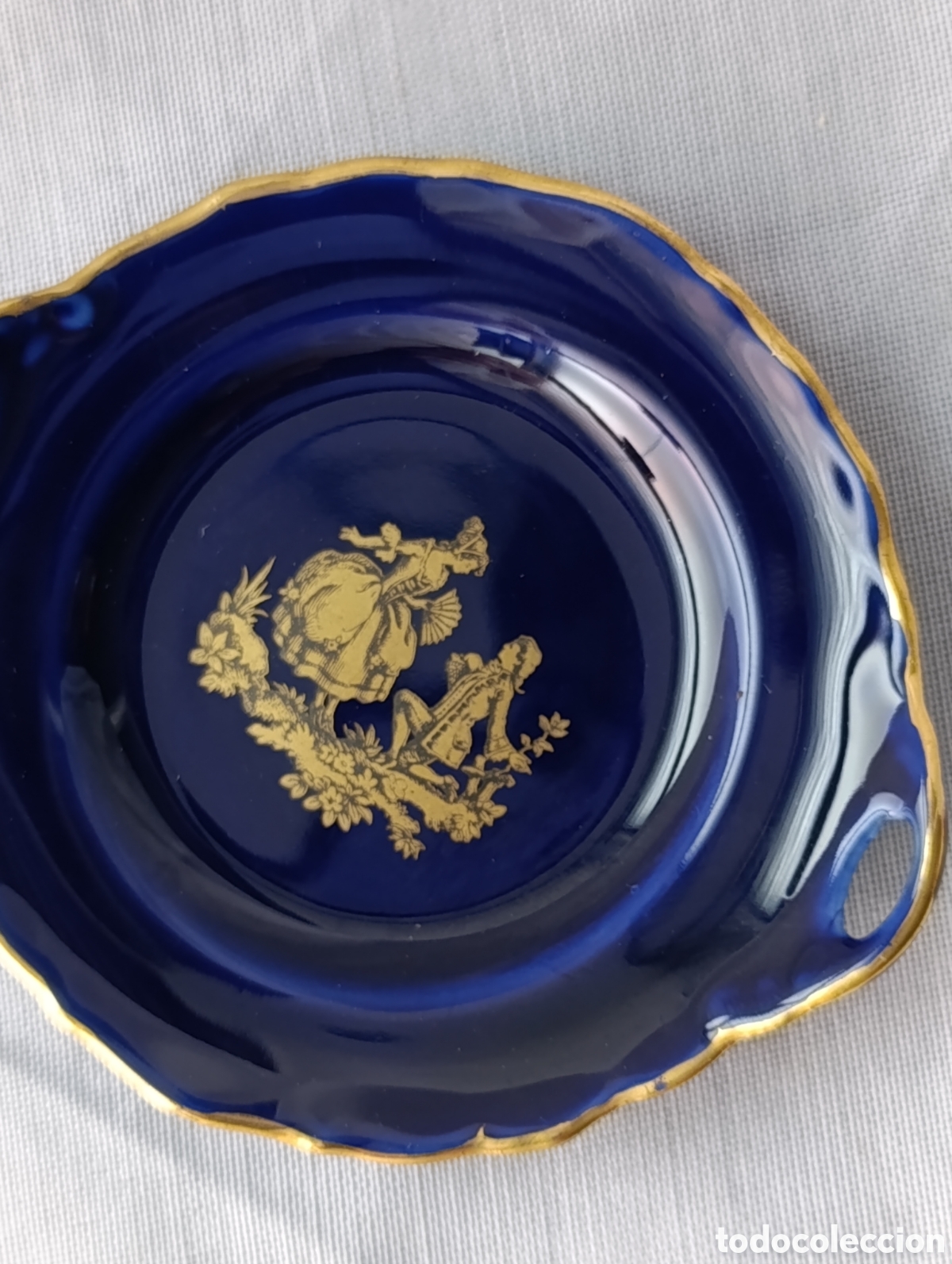 Antig&uuml;edades: Platito de porcelana Capeans - Azul Cobalto y Oro (8 cm)