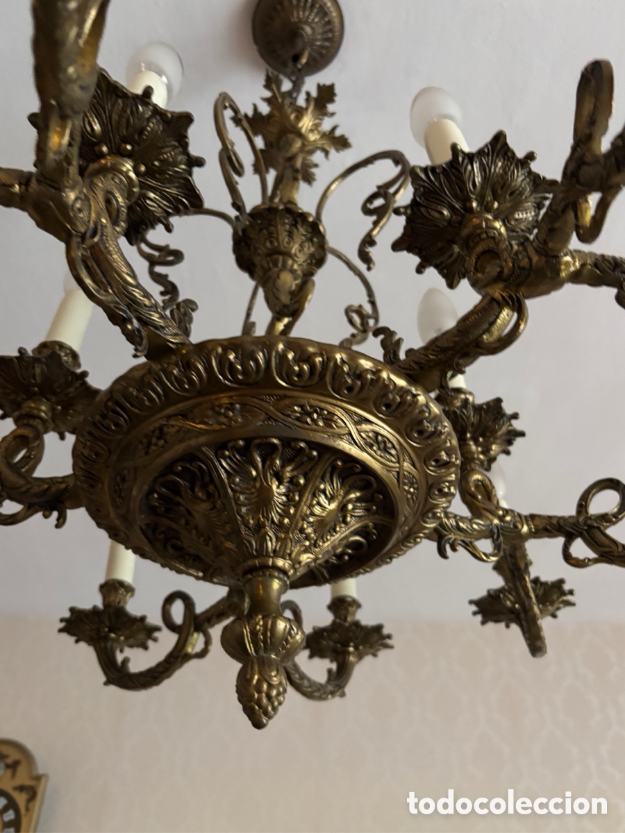 Antig&uuml;edades: L&aacute;mpara de techo tipo ara&ntilde;a de bronce/lat&oacute;n - Foto 8