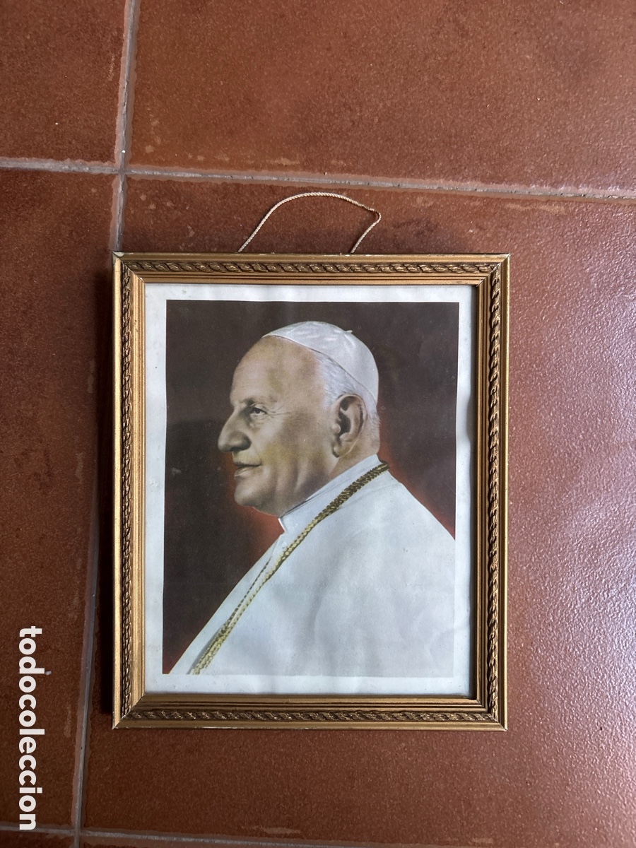 Antig&uuml;edades: Peque&ntilde;o cuadro enmarcado y con cristal del Papa Juan XXIII. ASM
