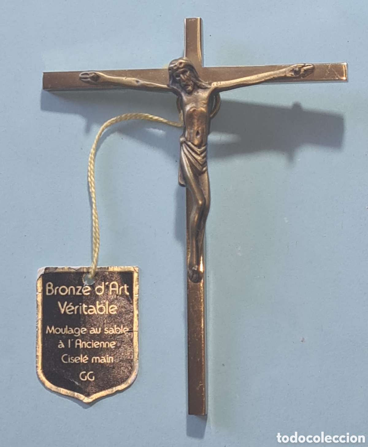 Antig&uuml;edades: ANTIGUO CRUCIFIJO DE BRONCE CON ETIQUETA FRANCESA - VER