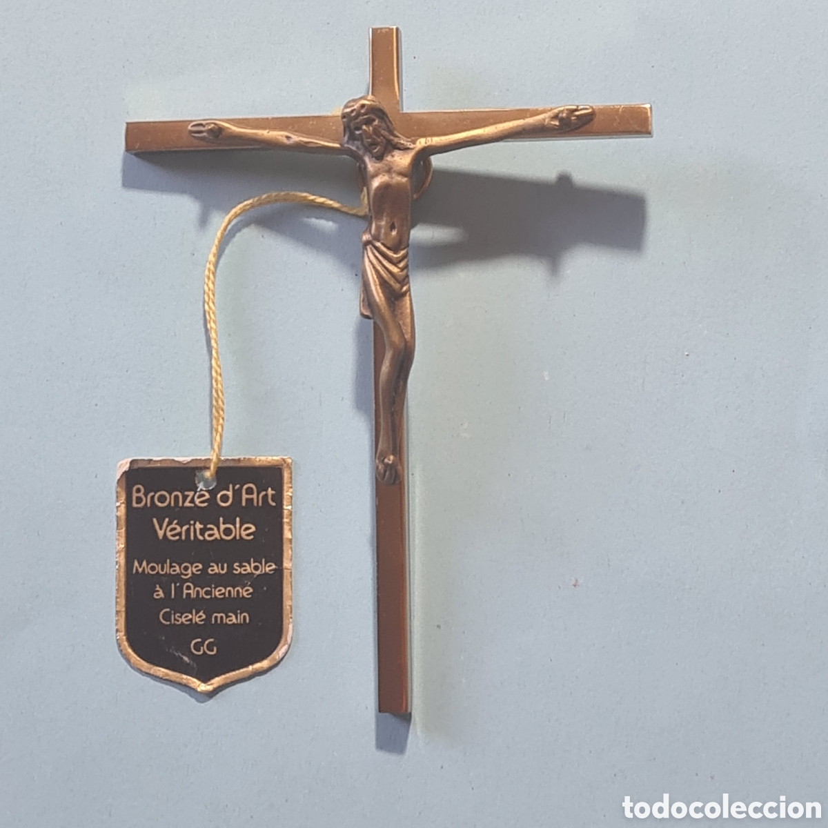 Antig&uuml;edades: ANTIGUO CRUCIFIJO DE BRONCE CON ETIQUETA FRANCESA - VER