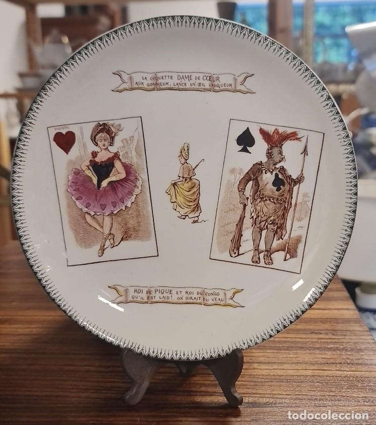 Antig&uuml;edades: B- Plato Parlante Antiguo Franc&eacute;s de Naipes &rdquo;Dama de Corazones y Rey de Picas&rdquo; Choisy-le-Roi, Haut