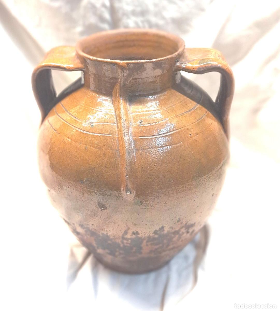 Antig&uuml;edades: Tinaja Cantaro Orza 2 Asas Arte Popular. Med. 32 cm