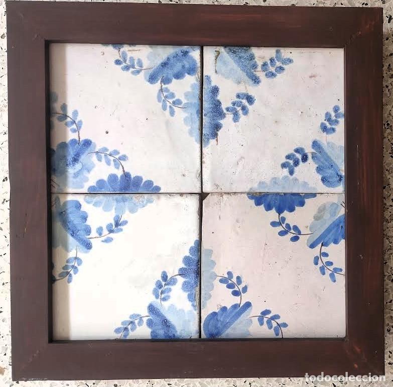 Antig&uuml;edades: Azulejos s XIX, plaf&oacute;n de 4 piezas con marco