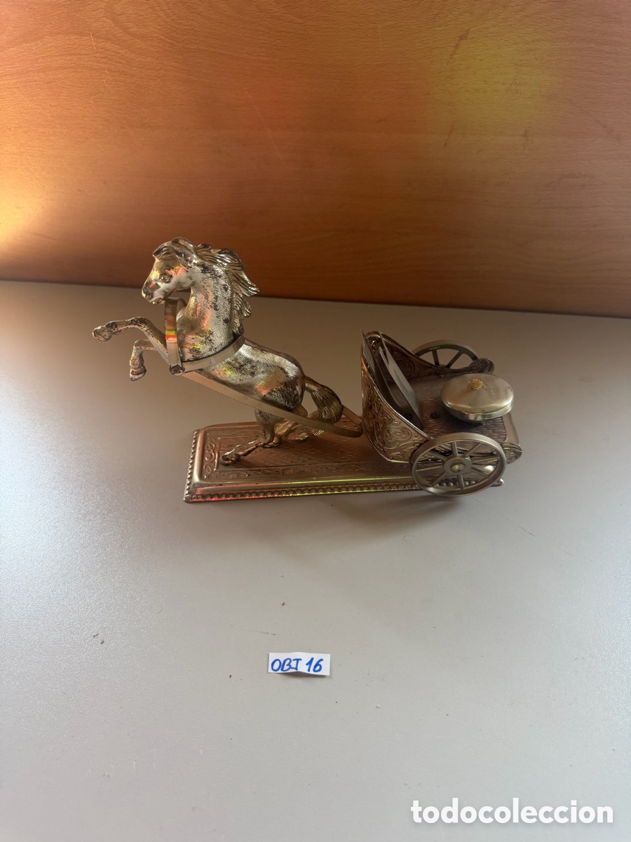 Antig&uuml;edades: CALIENTACOPAS VINTAGE CUADRIGA ROMANA CABALLO METAL PLATEADO