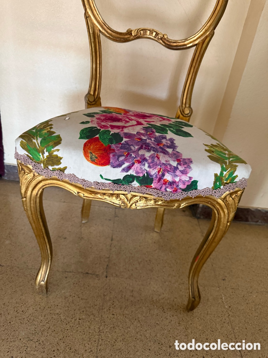 Antig&uuml;edades: Silla estilo Luis XV de madera tallada y dorada - Foto 4