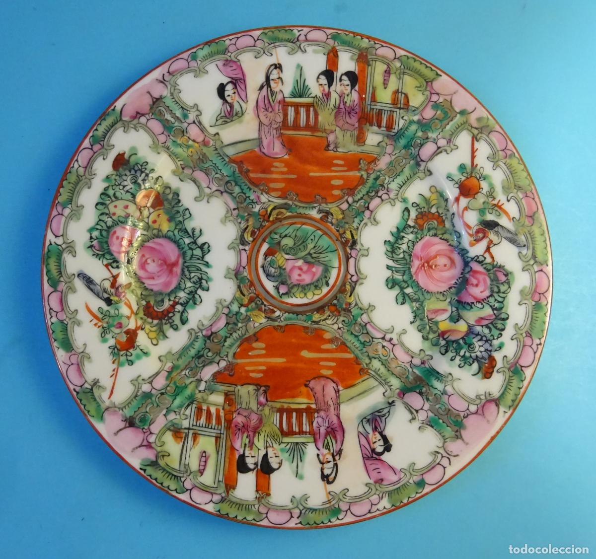 Antig&uuml;edades: PLATO DE PORCELANA ESTILO MACAO. MARCA EN REVERSO A IDENTIFICAR. DI&Aacute;METRO 21 CM