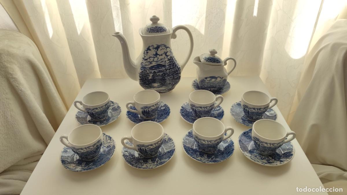Antig&uuml;edades: Juego de caf&eacute; Ingl&eacute;s Crown Ducal Bridge Scenes
