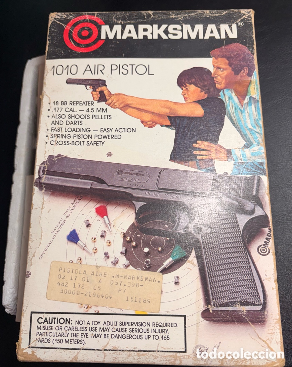 Antig&uuml;edades: Pistola aire comp. Marksman 1010. Made in USA .Caja, manuales en ES, (Ventas Carb&oacute;) y caja Gamo.