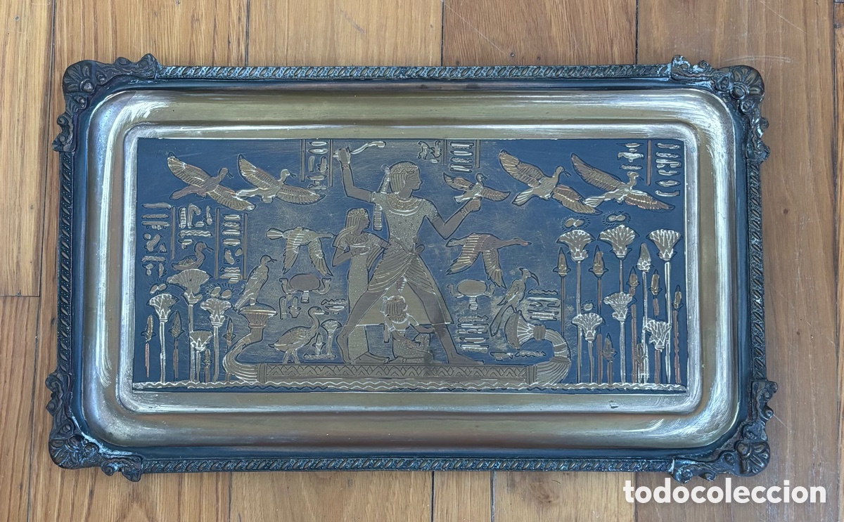 Antig&uuml;edades: Placa Egipcia Artesanal Vintage 1990 Metal Grabado