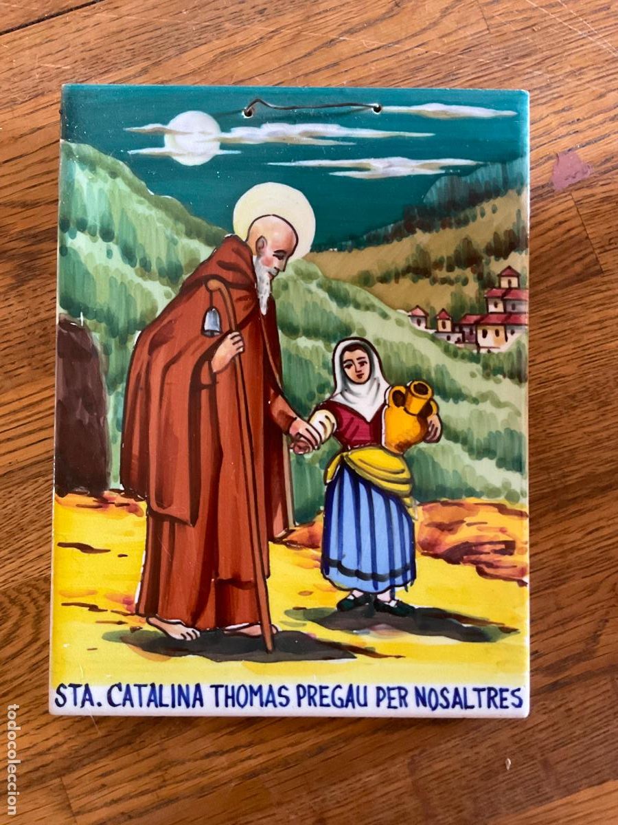 Antig&uuml;edades: AZULEJO DE CER&Aacute;MICA RELIGIOSO - PINTADO A MANO - SANTA CATALINA THOMAS - 20x15 cm