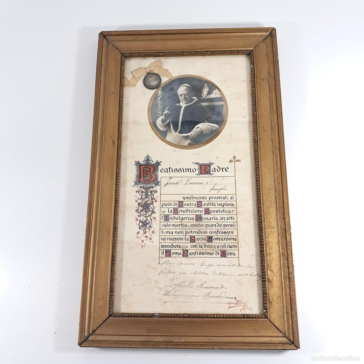 Antig&uuml;edades: Diploma di benedizione apostolica e indulgenza plenaria PAPA PIO XI con foto del Beatissimo Padre&nbsp;e