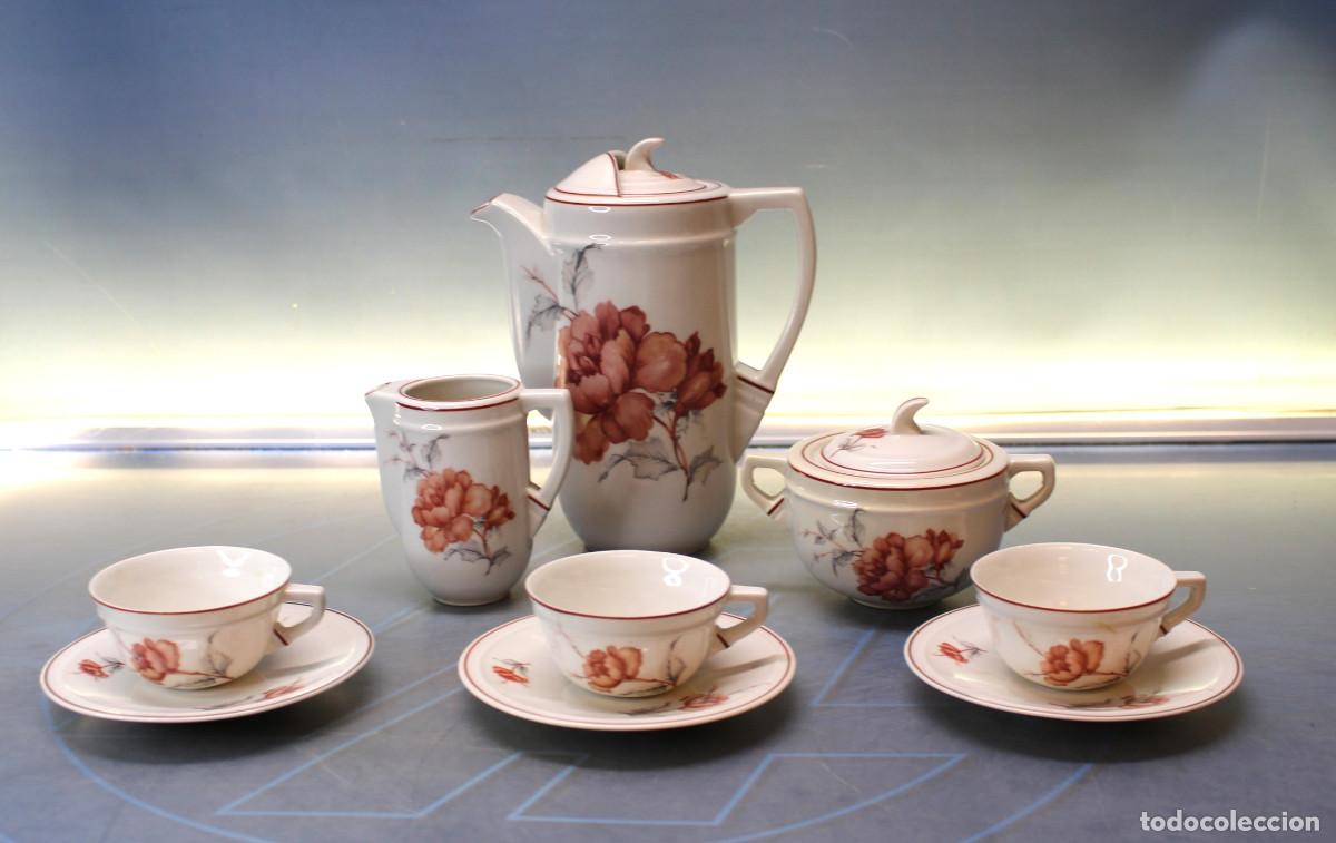 Antig&uuml;edades: Juego de caf&eacute; o t&eacute; vintage Manufacturas Cer&aacute;micas Barcelona. 3 servicios.
