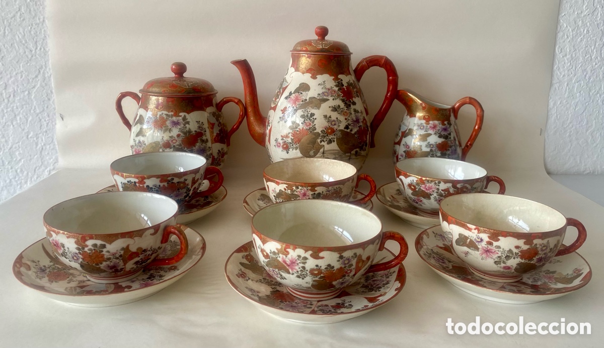 Antig&uuml;edades: Servicio de t&eacute; porcelana Japon Finales Siglo XIX Servicio de 6 Firmado base Kutani