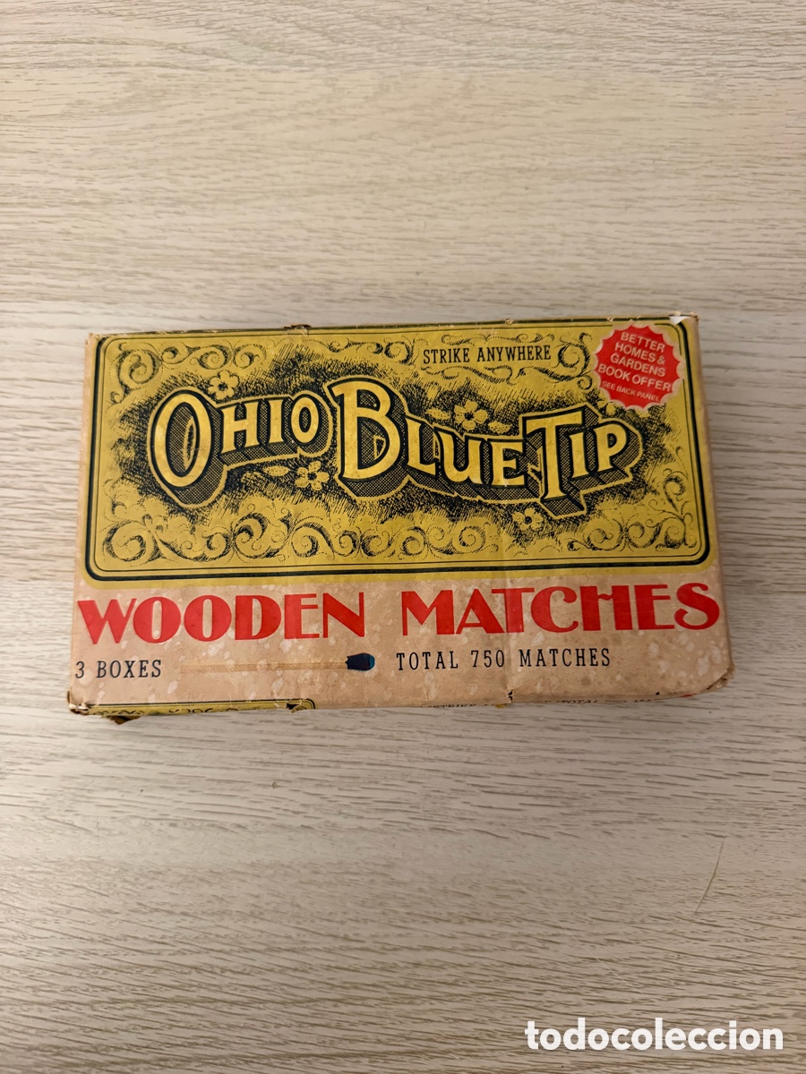 Antig&uuml;edades: 3 Cajas de cerillas vintage Ohio Blue Tip con envoltura original