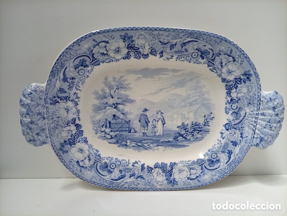 Antig&uuml;edades: .z Bandeja de porcelana inglesa cuadrada rural Scenery
