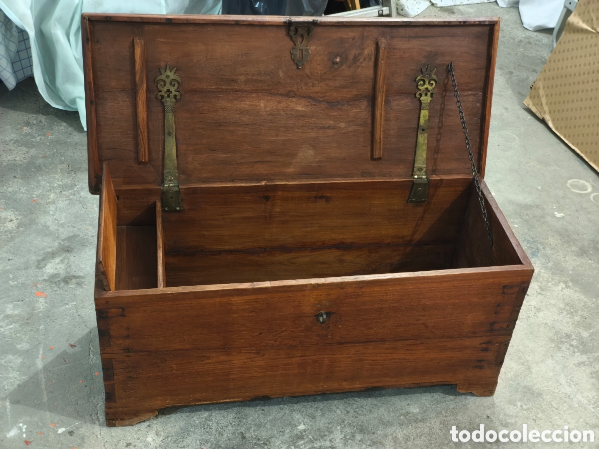 Antig&uuml;edades: Arc&oacute;n ba&uacute;l antiguo colonial de madera - Foto 3
