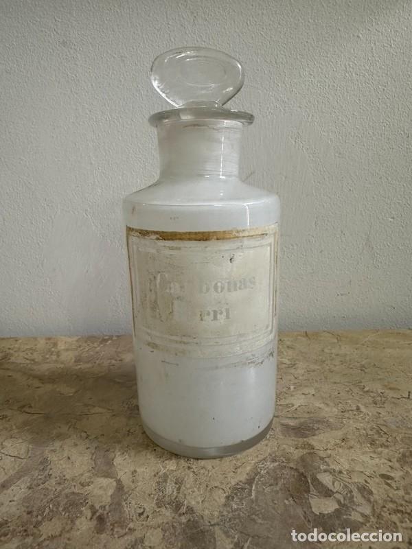 Antig&uuml;edades: TARRO DE FARMACIA DE CRISTAL , S. XIX CON ETIQUETA ORIGINAL