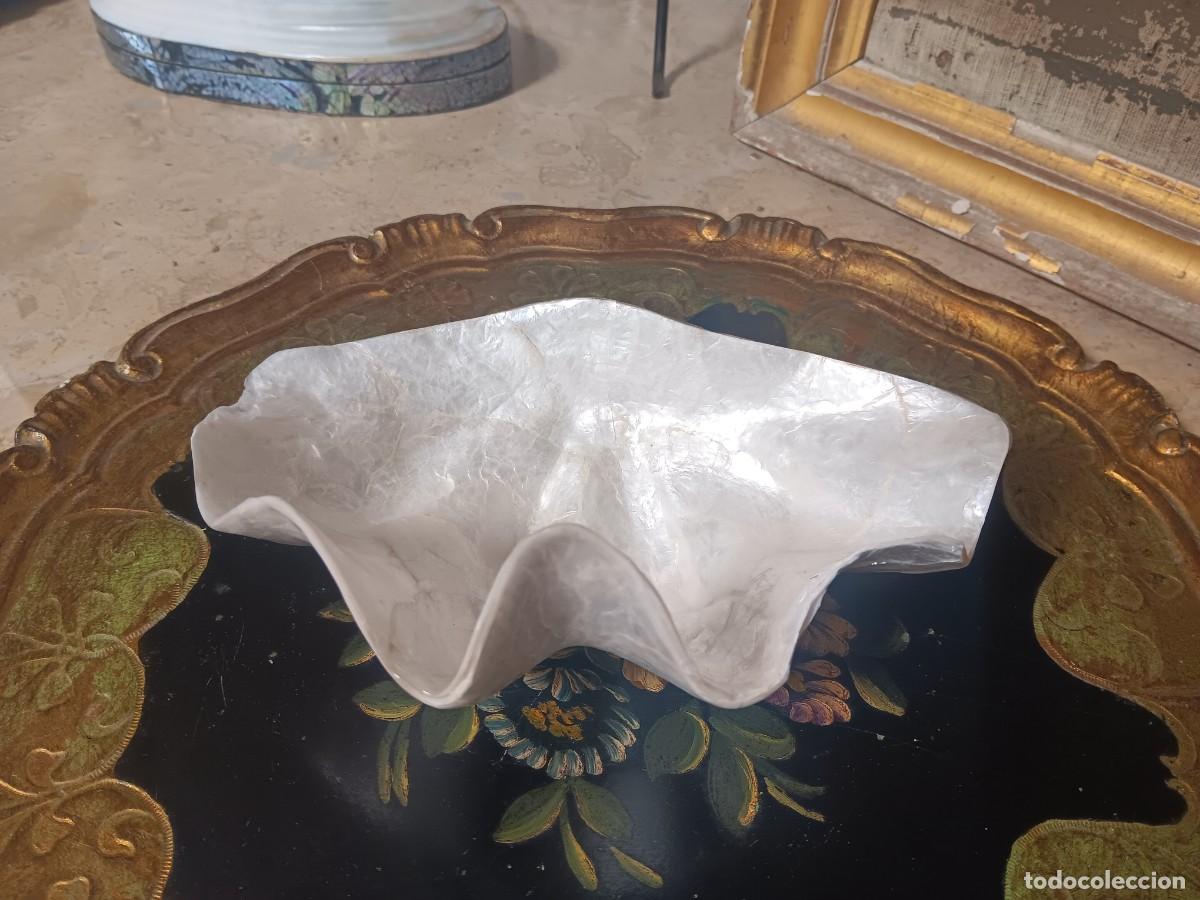 Antig&uuml;edades: cuenco decorativo o bandeja hecho de n&aacute;car (o concha capiz).El material presenta un acabado iridisce