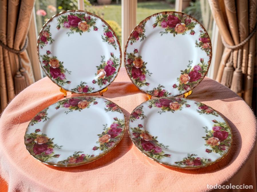 Antig&uuml;edades: Lote de 4 platos de postre Royal Albert Old Country Roses