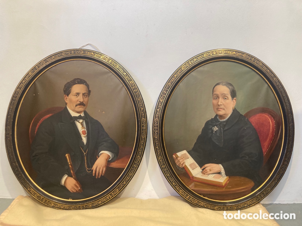 Antig&uuml;edades: Pareja de retratos con marcos SXIX-XX. Blas Gonzalez Garc&iacute;a . Valladolid