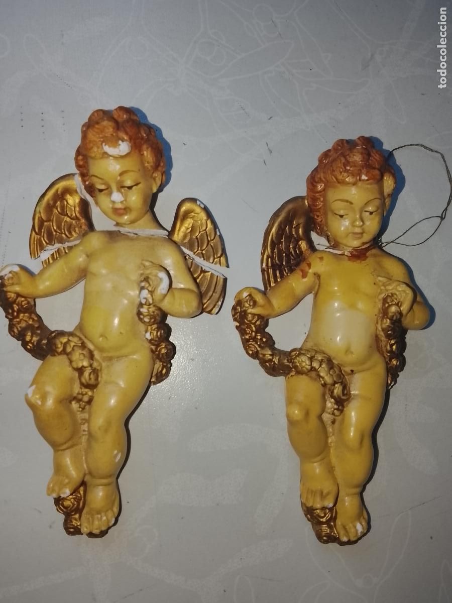 Antig&uuml;edades: ESTUCO ESCAYOLA ANTIGUA PAREJA DE ANGELITOS A RESTAURAR . VER FOTOS
