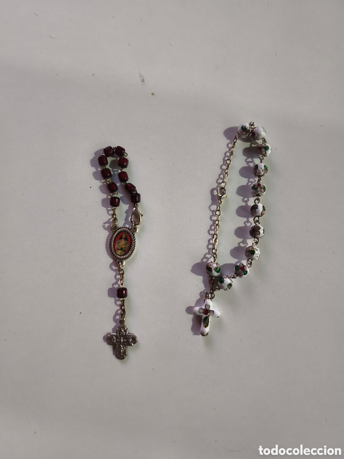 Antig&uuml;edades: Lote de 2 Rosarios Denarios de Bolsillo / Pulsera Religiosa Catolica