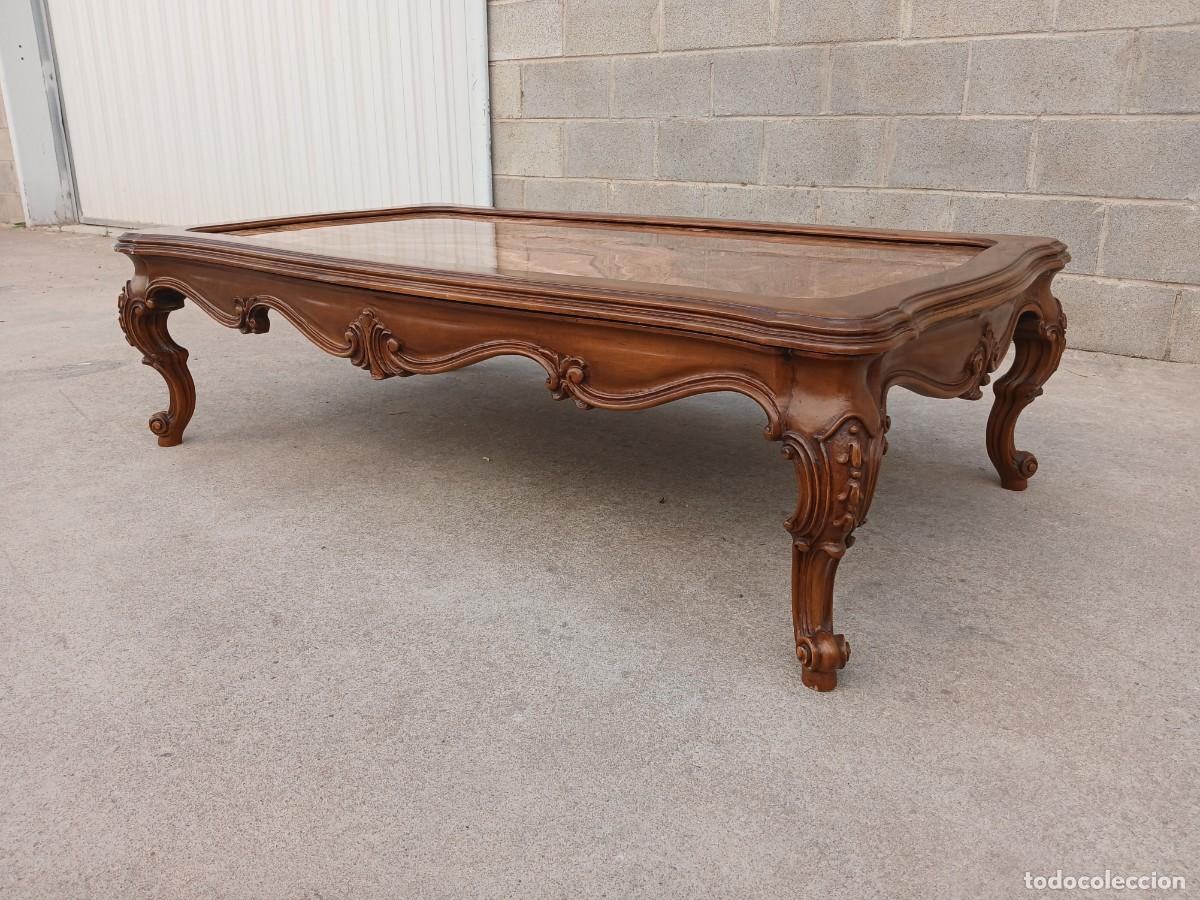 Antiquit&auml;ten: Mesa baja antigua estilo Luis XV (150 cm). Mueble Mesa Tresillo Centro de Sal&oacute;n Isabelino Barroco.