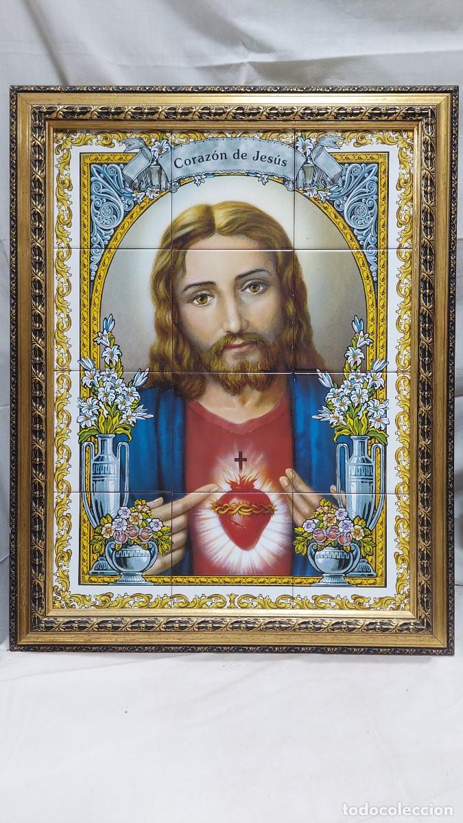 Antig&uuml;edades: Azulejos del coraz&oacute;n de Jes&uacute;s enmarcados