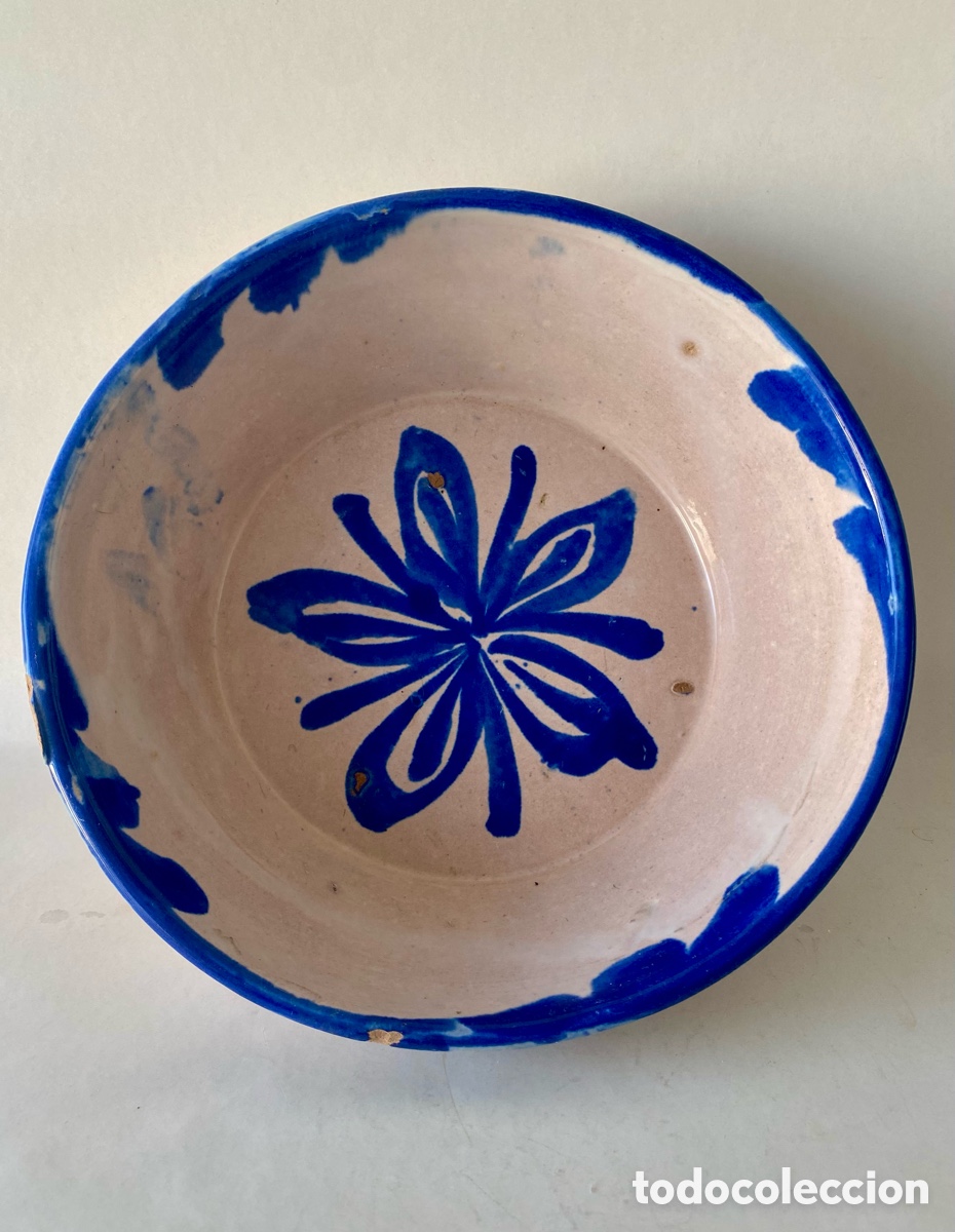 Antiquit&eacute;s: Plato hondo cuenco de cer&aacute;mica de Fajalauza del Siglo XX Decoraci&oacute;n azul cobalto