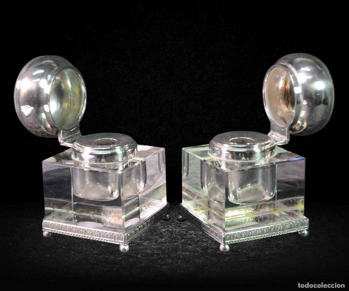 Antiques: Pareja de tinteros en plata de ley, siglo XX Aragonesa
