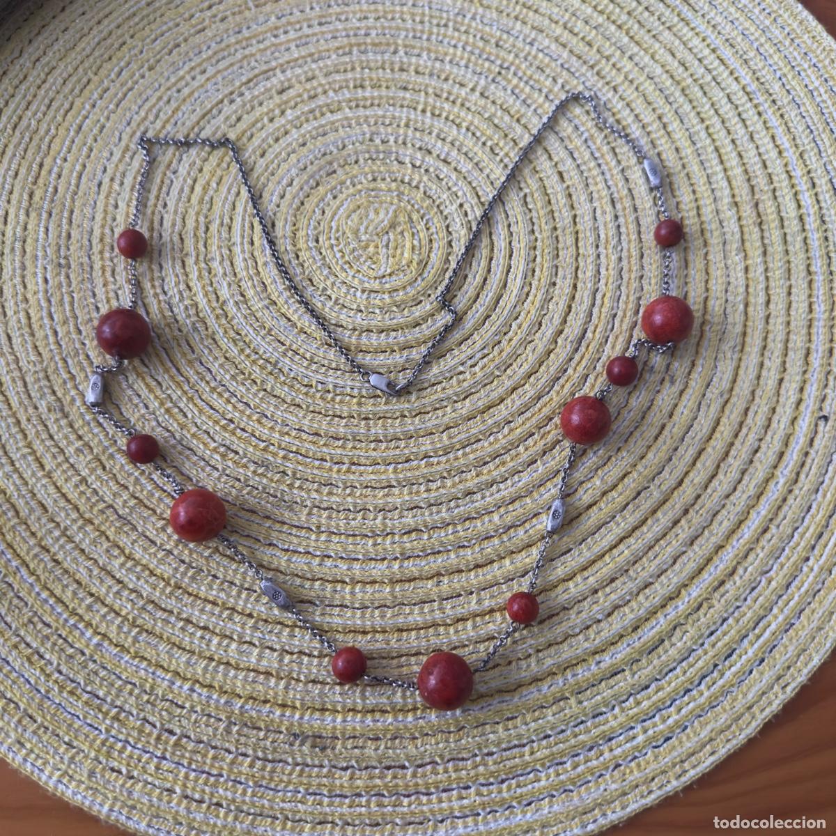 Antig&uuml;edades: Collar antiguo de coral rojo mediterr&aacute;neo natural con plata de ley 925