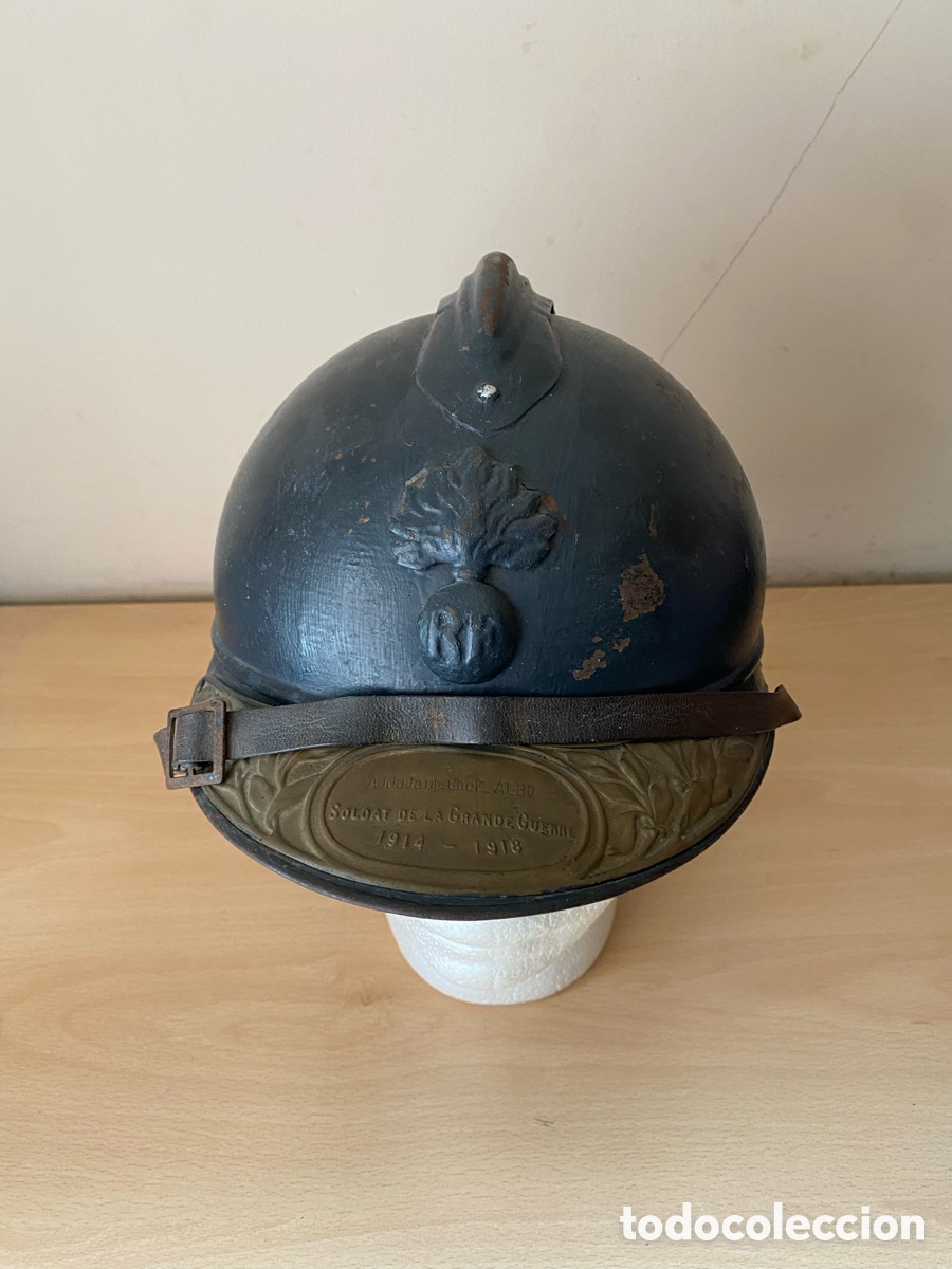 Antig&uuml;edades: Casco Adrian 15 Franc&eacute;s Primera Guerra Mundial con nombre