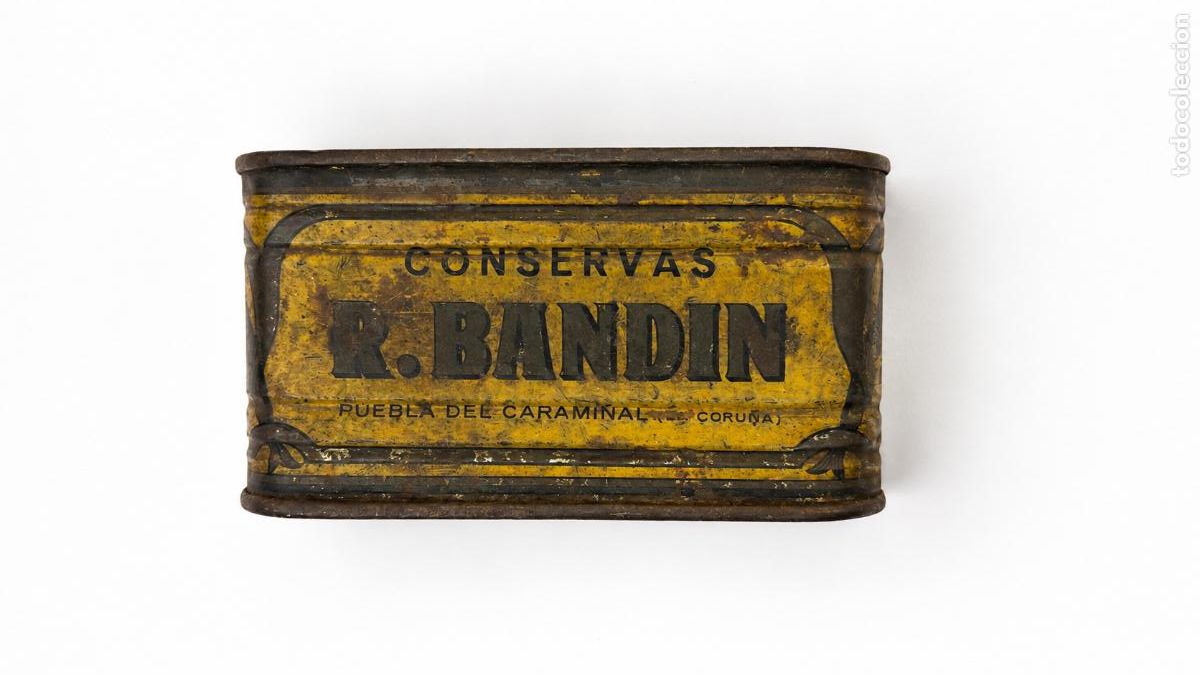 Antig&uuml;edades: Lata antigua de Conservas R. Bind&iacute;n (1951) &ndash; A Coru&ntilde;a &ndash; Pieza de coleccionismo con p&aacute;tina original