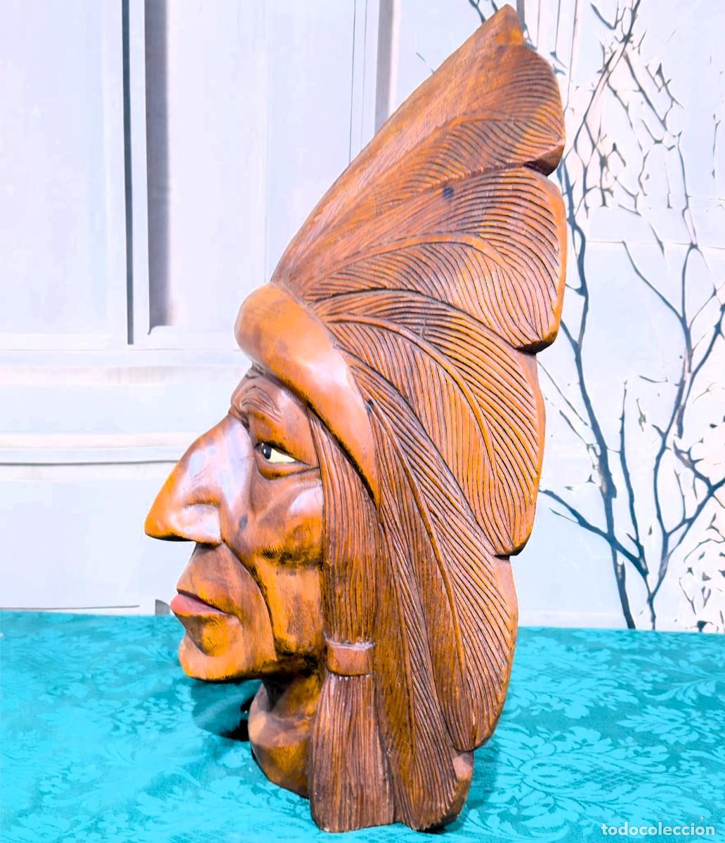 Antig&uuml;edades: Busto de madera tallada a mano - Foto 4