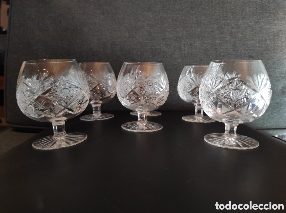 Antig&uuml;edades: Set de 6 copas de whisky de cristal tallado estilo Bohemia