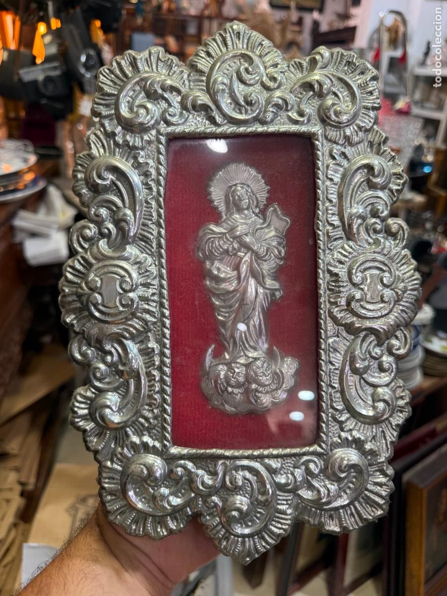 Antig&uuml;edades: ANTIGUO RELICARIO DE ORFEBRERIA CON RELIEVE VIRGEN DE LA INMACULADA - MEDIDA 29X19 CM